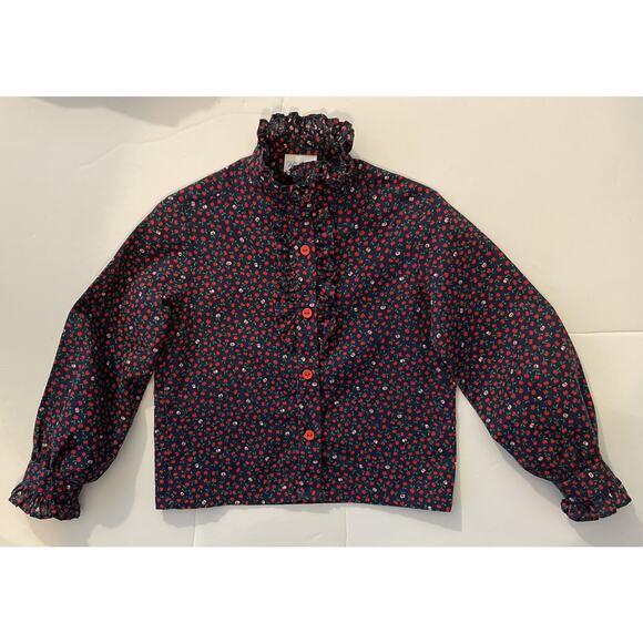 Vintage Her Majesty Girls Ruffle Apple Print Blouse Rare Made In USA Size 4 - Picture 3 of 10